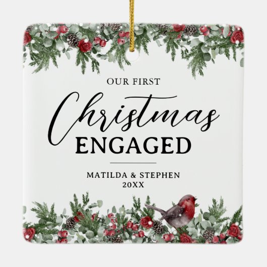 Unser erstes Weihnachts-Verlobt Keepsake Keramikornament (Rückseite)