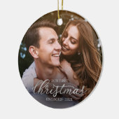 Unser erstes Weihnachts-Verlobt-Silberstreifen-Skr Keramik Ornament (Links)