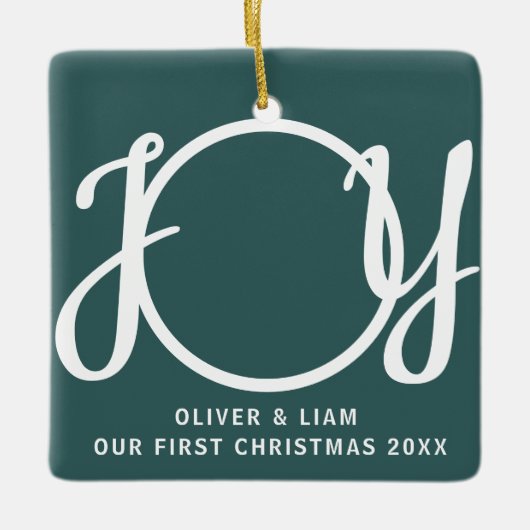 Unser erstes Weihnachts-Zehntel Foto Green Keepake Keramikornament (Vorderseite)