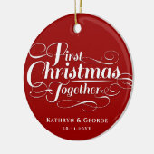 Unser erstes Weihnachts-Zusammen-White-Script-Foto Keramik Ornament (Links)