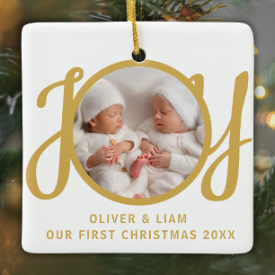 Unser erstes Weihnachts-Zwillinge-Foto-Andenken Keramikornament