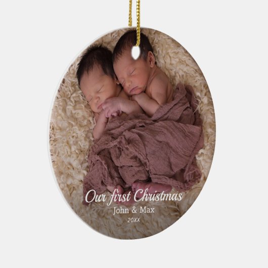 Unser erstes Weihnachts-Zwillingsbaby-Foto Keramik Ornament (Rechts)