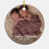 Unser erstes Weihnachts-Zwillingsbaby-Foto Keramik Ornament (Hinten)