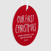 Unser erstes Weihnachts-Zwillingsbabys Rotes Foto Ornament (Vorderseite)