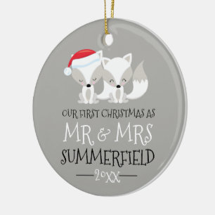Unser erstes Weihnachtsarktischer Fox Keramik Ornament