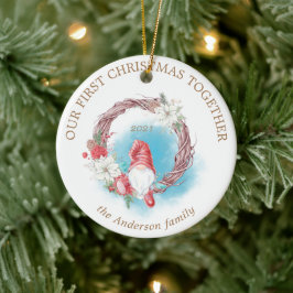 Unser erstes Weihnachtsbaumholz-Foto Keramik Ornament