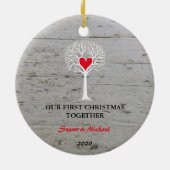 Unser erstes Weihnachtsbaumholz zusammen mit Liebe Keramik Ornament (Hinten)