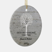 Unser erstes Weihnachtsbaumholz zusammen mit Liebe Keramikornament (Rechts)