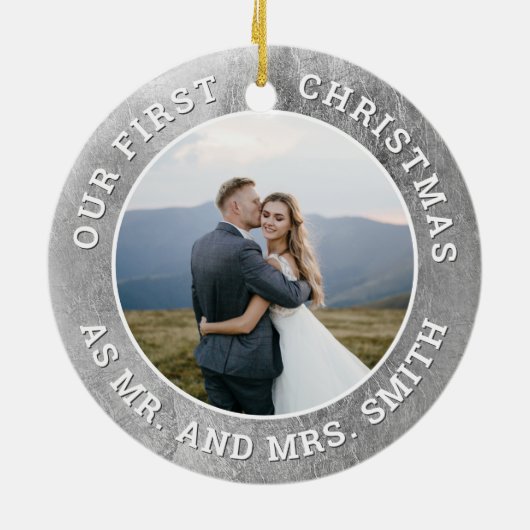 Unser erstes Weihnachtsbild Silver Snowflake Imita Keramik Ornament (Hinten)