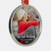 Unser erstes Weihnachtscouple-Foto Ornament Aus Metall (Rechts)