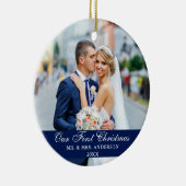 Unser erstes Weihnachtsfest-Foto Blue Keramik Ornament (Rechts)