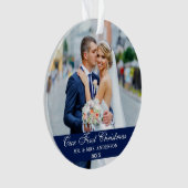 Unser erstes Weihnachtsfest-Foto Blue Ornament (Vorderseite)