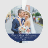 Unser erstes Weihnachtsfest-Foto Blue Ornament (Vorderseite)