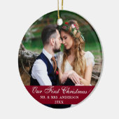 Unser erstes Weihnachtsfest-Foto Burgund Keramik Ornament (Links)