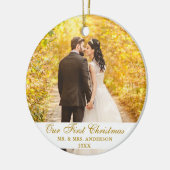 Unser erstes Weihnachtsfest-Foto Gold Script Keramik Ornament (Links)