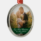 Unser erstes Weihnachtsfest-Foto Green Ornament Aus Metall (Rechts)