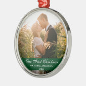 Unser erstes Weihnachtsfest-Foto Green Ornament Aus Metall (Links)