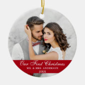 Unser erstes Weihnachtsfest-Foto Rot Keramik Ornament (Vorne)