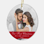 Unser erstes Weihnachtsfest-Foto Rot Keramik Ornament (Links)