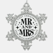 Unser erstes Weihnachtsfest, Frau Last Name Weddin Schneeflocken Zinn-Ornament (Vorderseite)