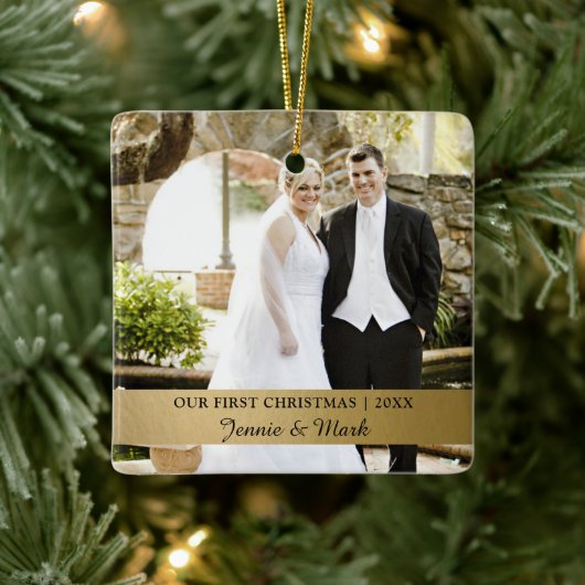 Unser erstes Weihnachtsfest, Gold Wedding Foto Kee Keramikornament (Baum)