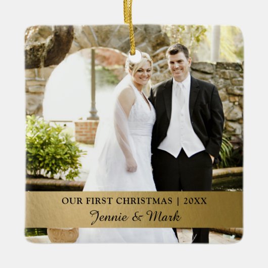 Unser erstes Weihnachtsfest, Gold Wedding Foto Kee Keramikornament (Vorderseite)
