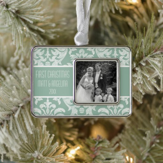 Unser erstes Weihnachtsfest - Hochzeit oder Verlob Rahmen-Ornament Silber (Baum)