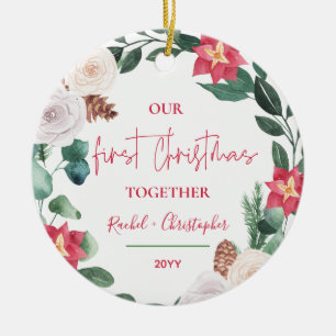 Unser erstes Weihnachtsfest mit Blumenreath-Foto Keramik Ornament