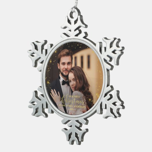 Unser erstes Weihnachtsfest - Mr. Gilded Couple Fo Schneeflocken Zinn-Ornament (Rechts)