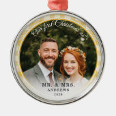 Unser erstes Weihnachtsfest - Mr.&Mrs. Foto Yellow Ornament Aus Metall (Vorne)