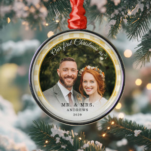 Unser erstes Weihnachtsfest - Mr.&Mrs. Foto Yellow Ornament Aus Metall