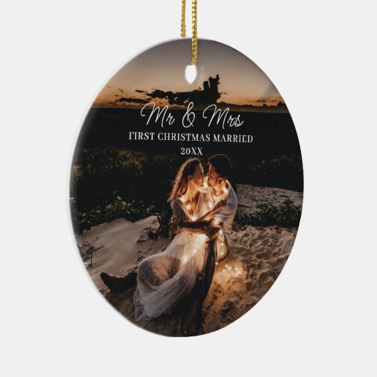 Unser erstes Weihnachtsfest Verheiratet Mr. & Mrs. Keramik Ornament (Rechts)