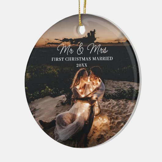 Unser erstes Weihnachtsfest Verheiratet Mr. & Mrs. Keramik Ornament (Links)