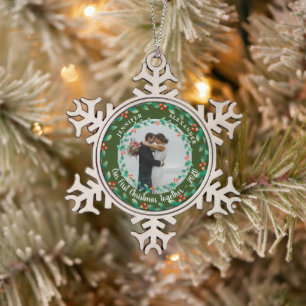 Unser erstes Weihnachtsfest zusammen heiliges Foto Schneeflocken Zinn-Ornament