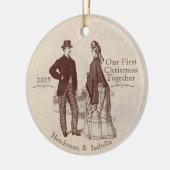 Unser erstes Weihnachtsfest zusammen Vintag Keramik Ornament (Links)