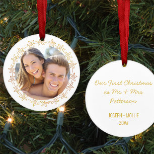 Unser erstes Weihnachtsfoto Gold-Blumenrahmen Keramik Ornament