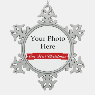 Unser erstes ~ WeihnachtsFoto Schneeflocken Zinn-Ornament
