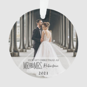 Unser erstes Weihnachtsfrisch verheiratetes Foto Ornament