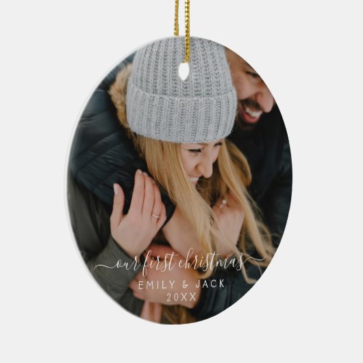 Unser erstes Weihnachtshandbrief-Foto Keramik Ornament (Rechts)