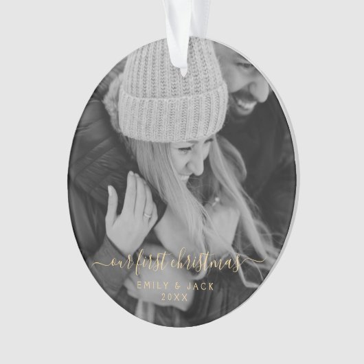 Unser erstes Weihnachtshandbrief-Foto Ornament (Vorderseite)