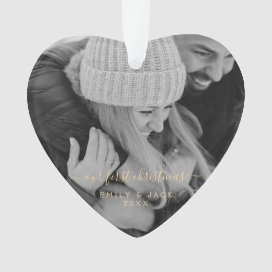 Unser erstes Weihnachtshandbrief-Foto Ornament (Vorderseite)