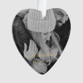 Unser erstes Weihnachtshandbrief-Foto Ornament (Vorderseite)