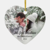 Unser erstes Weihnachtsherz-Foto Keramik Ornament (Vorne)