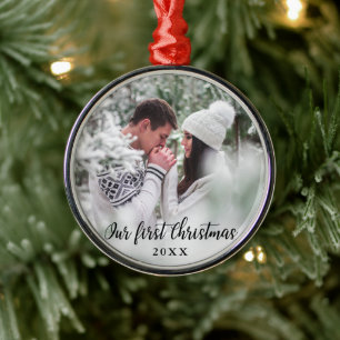 Unser erstes Weihnachtskuchen-Foto Ornament Aus Metall