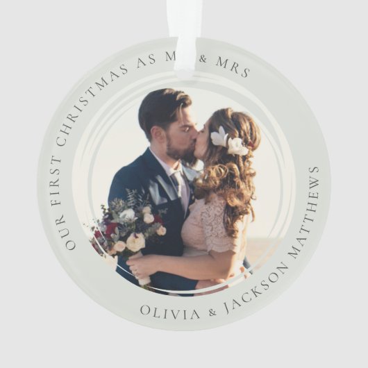 Unser erstes Weihnachtslied Mr. & Mrs. Foto Ornament (Rückseite)