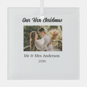 Unser erstes Weihnachtspaar Foto Name Mr. & Mrs. M Ornament Aus Glas