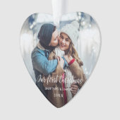 Unser erstes Weihnachtspaar-Foto-Rot-Herz Ornament (Vorderseite)