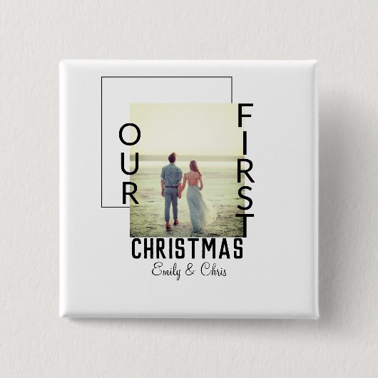 Unser erstes Weihnachtspaar Name Foto minimal Button (Vorderseite)