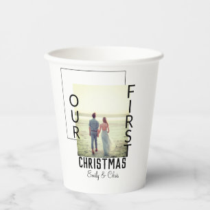Unser erstes Weihnachtspaar Name Foto minimal Pappbecher