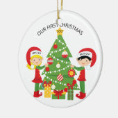 Unser erstes Weihnachtspersonalisiertes Keramikornament (Links)